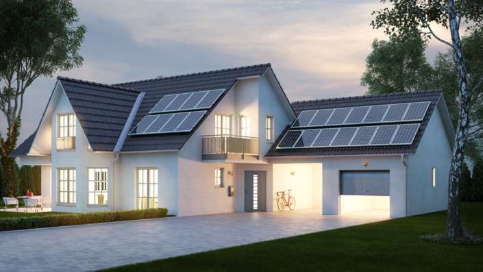 House,With,Bright,Lighting,In,The,Evening,In,Front,Of