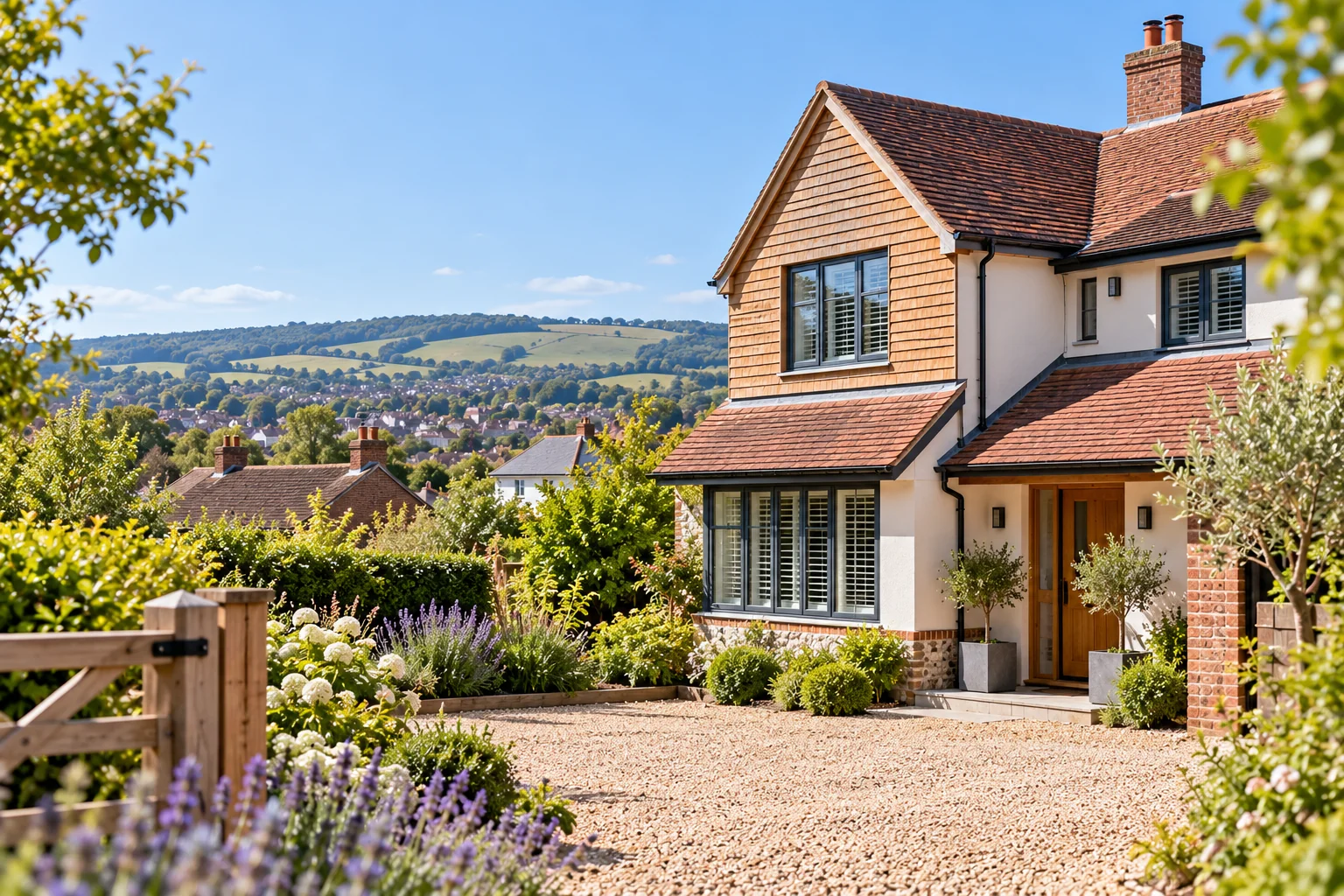 Illustrative Sussex-style house overlooking green countryside